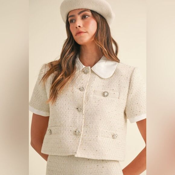 999. SARA SEQUIN TWEED RHINESTONE SKIRT/TOP SET - Picture 7 of 9